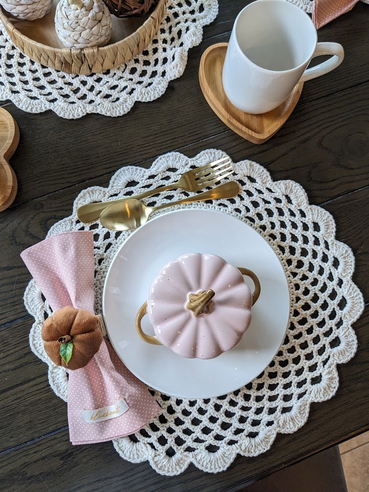 Off White Round Crochet Placemat