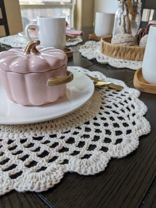 Off White Round Crochet Placemat