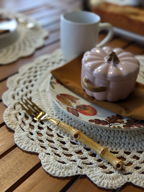 Off White Round Crochet Placemat