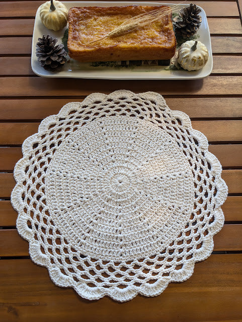 Off White Round Crochet Placemat