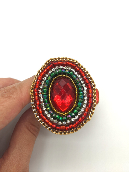 Scarlet Red Beading Napkin Ring