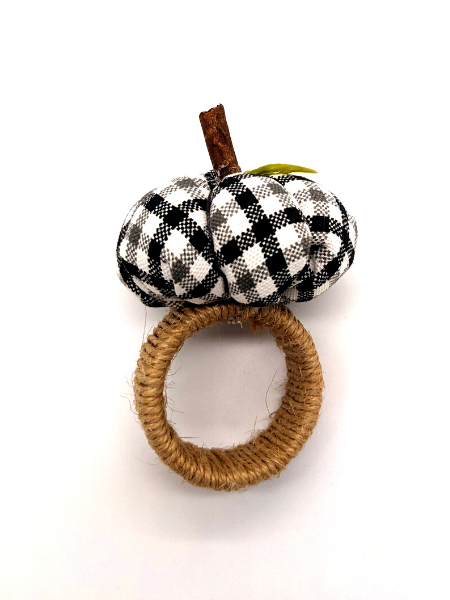 Black And White Checkered Pumpkin Napkin Ring